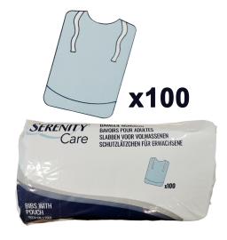 ID Serenity Care - Bavoir 3 Plis avec poche - 70 x 38 CM - 6 paquets de 100 - ONTEX