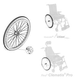 Roue arrière complète - Bandage Noir - Fauteuil Roulant - 24"x1"3/8 