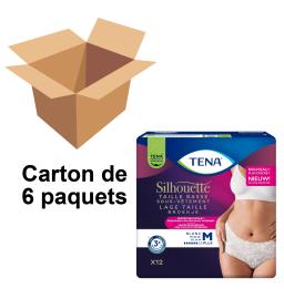 TENA Silhouette Plus - Taille basse - Blanc - Taille M - Paquet de 12 - Carton de 6 paquets