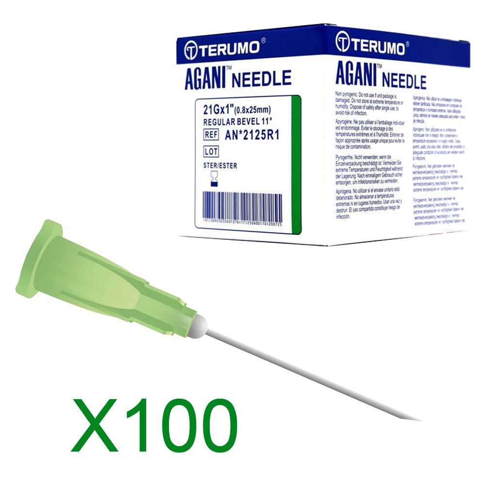 Aiguilles Agani - 21G - Vert - Longueur 25 mm - Bte 100 