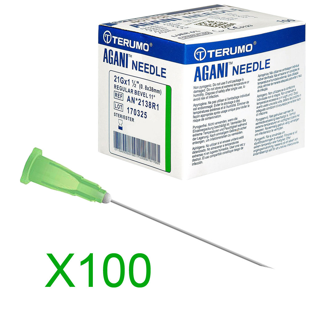 Aiguilles Agani - 21G - Vert - Longueur 38 mm - Bte 100 