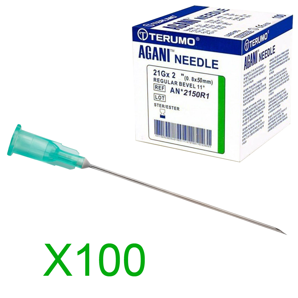 Aiguilles Agani - 21G - Vert - Longueur 50 mm - Bte 100 