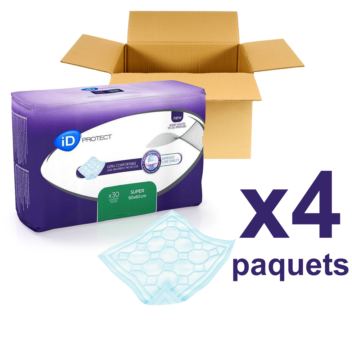 Alèses iD Protect - Super - 60 x 60 CM - 4 paquets de 30 - ONTEX