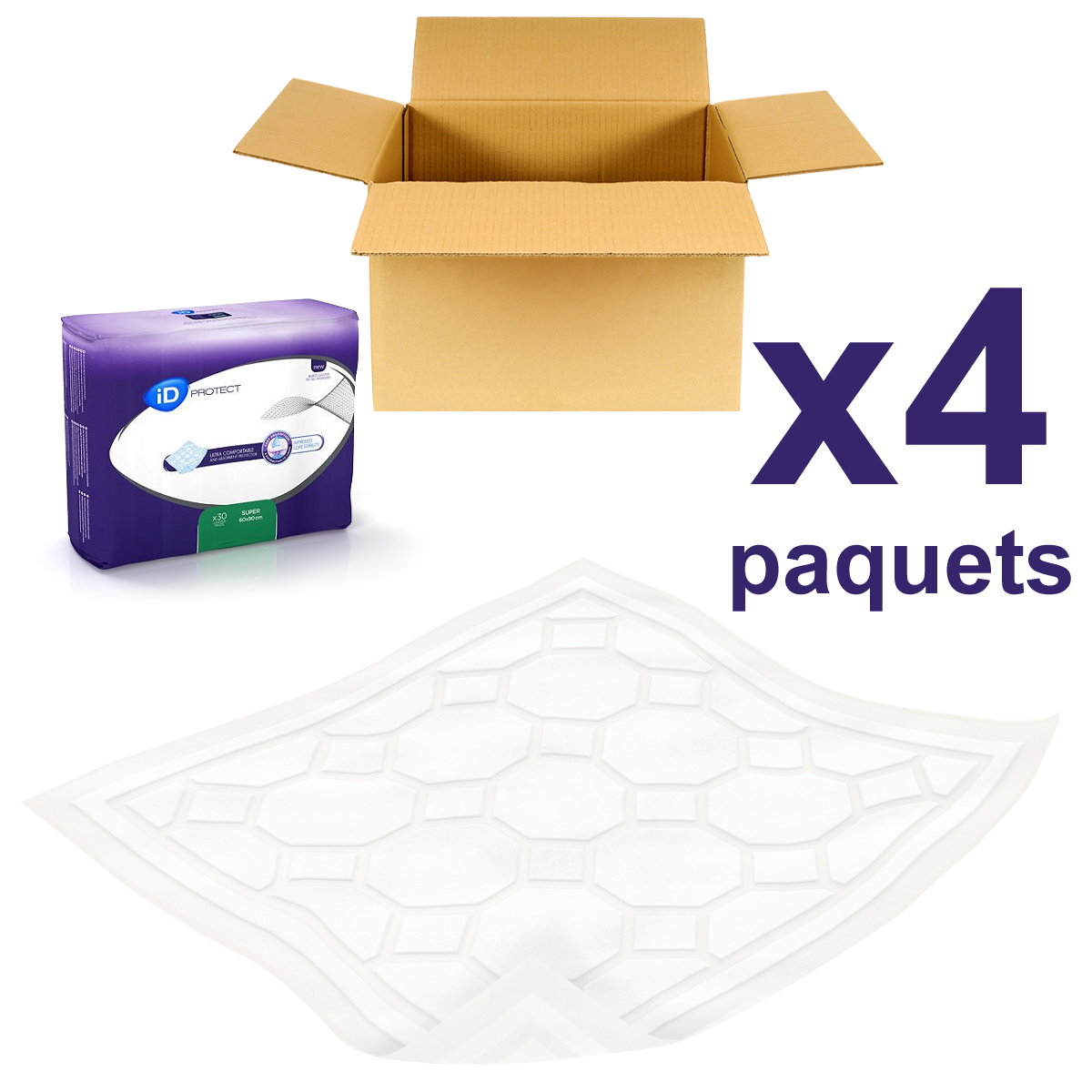 Alèses iD Protect - Super - 60 x 90 CM - 4 paquets de 30 - ONTEX