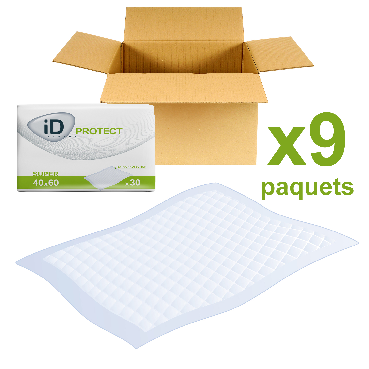 Alèses iD Expert Protect - Super - 60 x 40 CM - 9 paquets de 30 - ONTEX