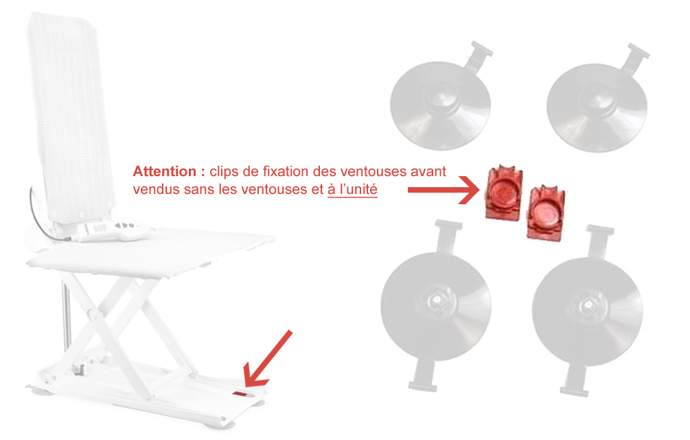 Clip Rouge pour Ventouse Avant pour Siège de Bain Elevateur - Orca 