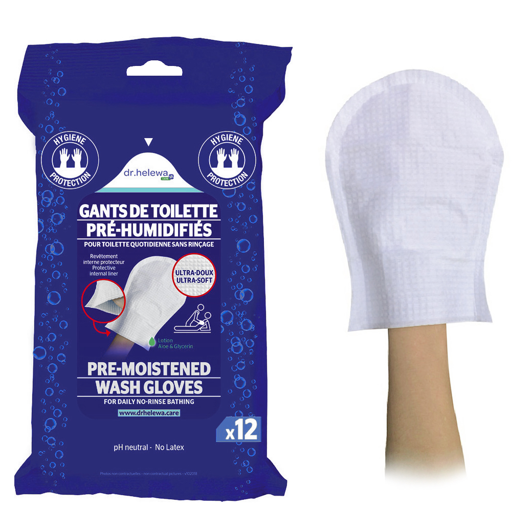 Gants pré-humidifiés - Toilette corps - Sachet de 12 