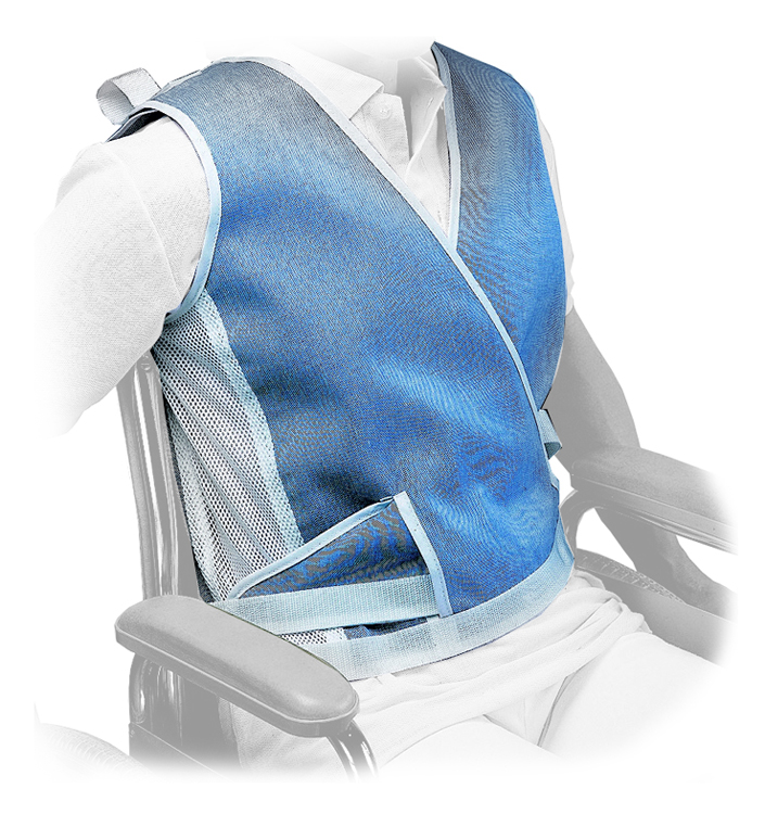 Gilet de maintien croisé pour fauteuil roulant ou lit 