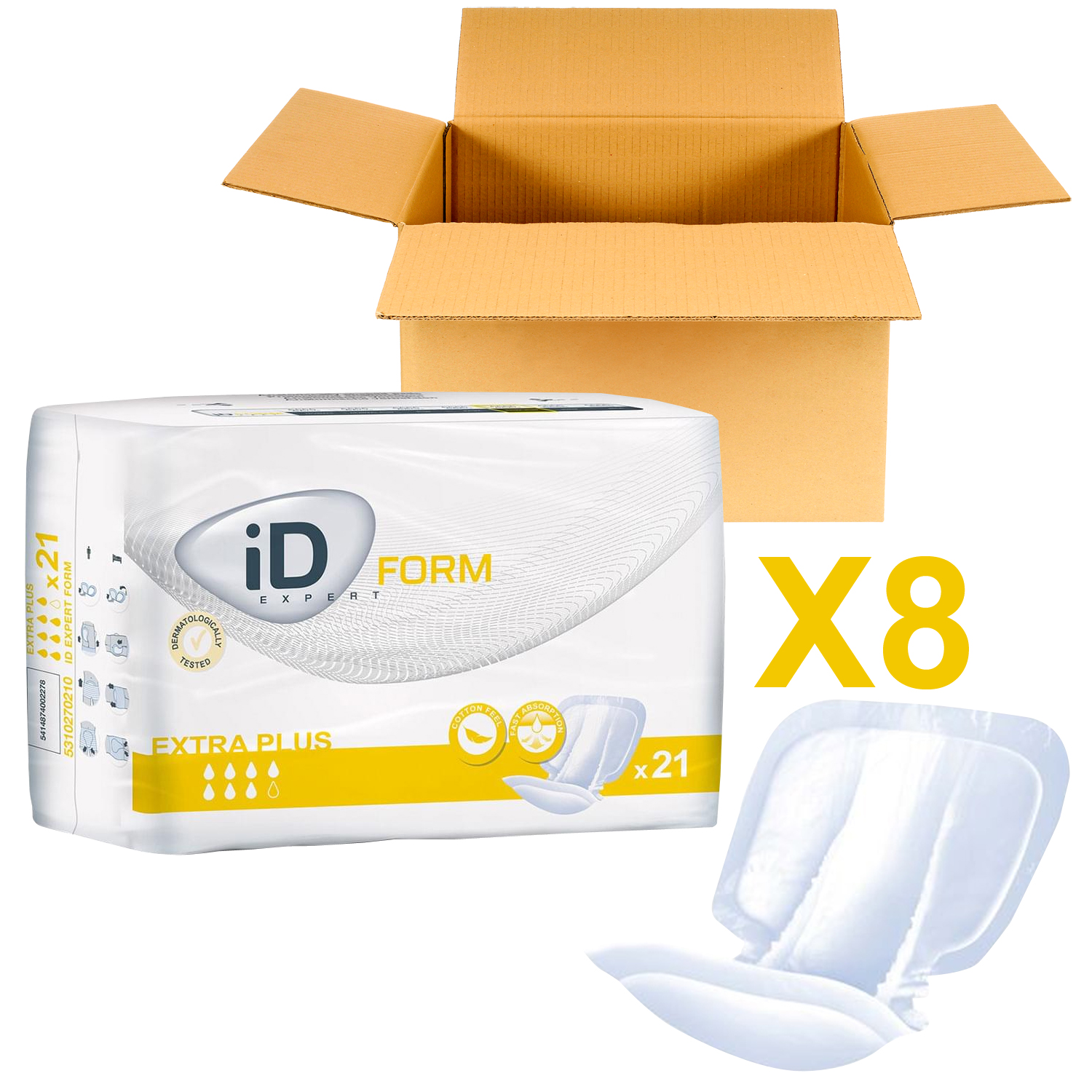 ID Form - Extra Plus - Long - Protections Anatomiques - 8 paquets de 21 - ONTEX