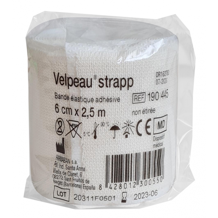 Bande Adhésive et Elastique 2,5M x 6CM - Blanc - VELPEAU - Bandage