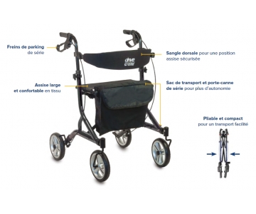 Rollator 4 Roues - Pliant et Leger - UltraLight Violet - DRIVE