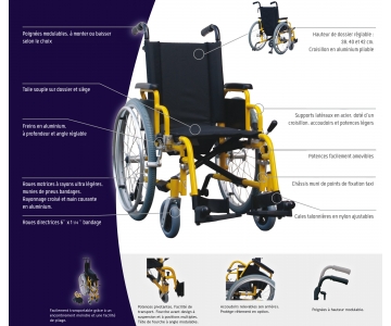 Fauteuil roulant Manuel - Dossier Fixe - Junior - Jaune - HMS-VILGO