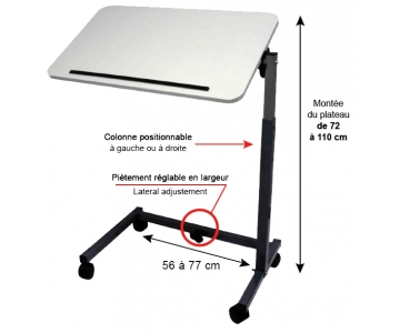 Table de Lit - Hauteur Variable Assistée - Piétement en U - Plateau Réglable - AC 207+ - HMS-VILGO