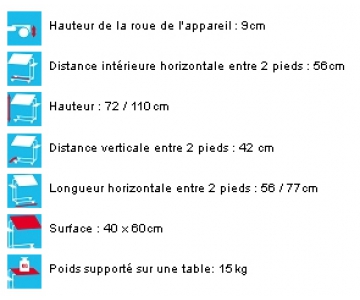 Table de lit - Hauteur Réglable - Plateau Inclinable - Piétement En U - AC 207 - HMS-VILGO