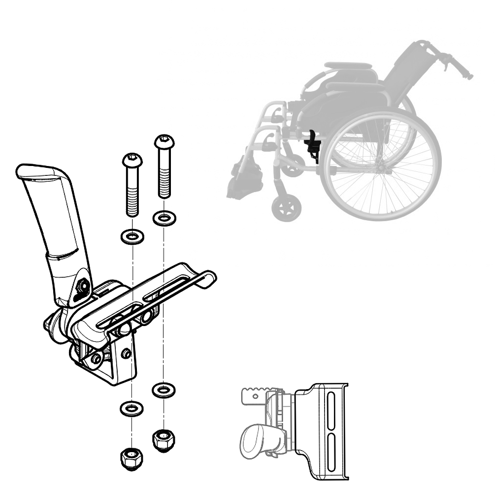Kit de frein Gauche complet - Fauteuil roulant Manuel Action 2ng position de roue reculée 