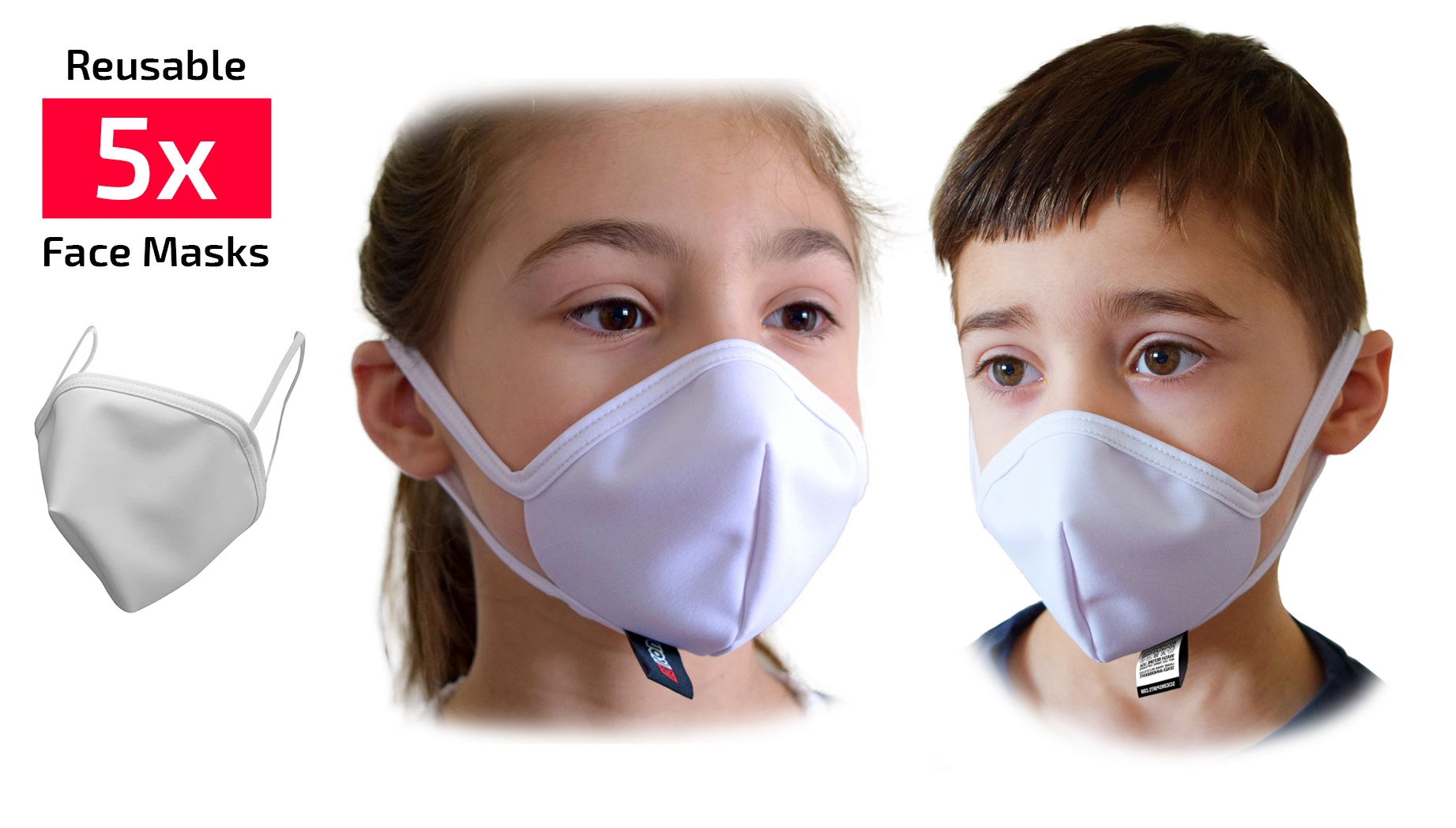 Masque Barrière - Blanc - Enfant 4 à 10 ans - sachet de 5 