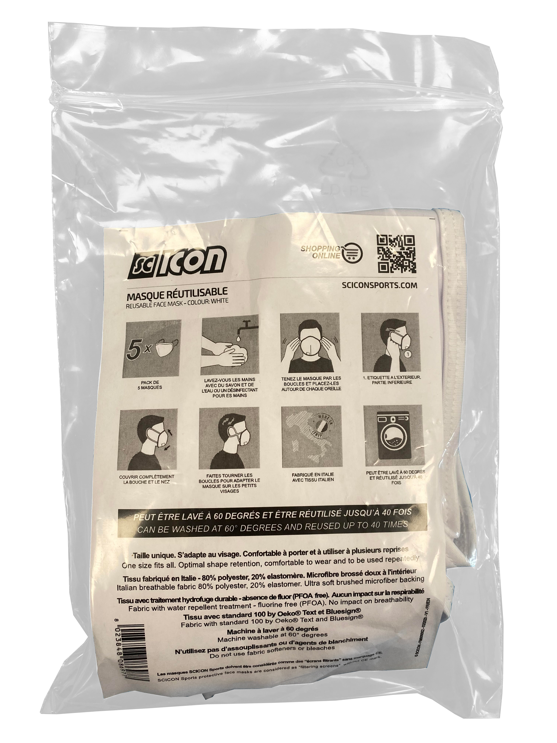 Masque Barrière - Blanc - Adulte - sachet de 5 