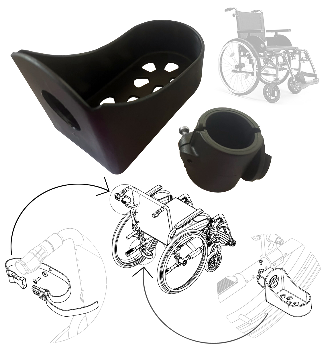 Porte-Canne - Fauteuil Roulant Manuel 