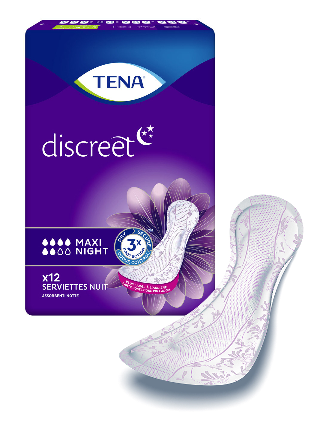 TENA Discreet - Maxi Night - Paquet de 12