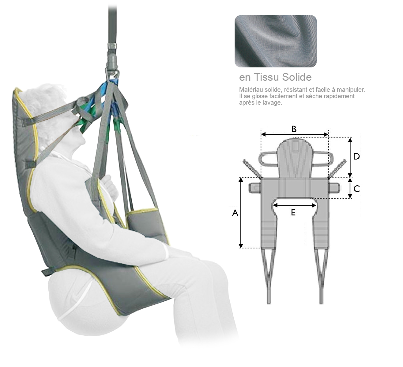 Sangle Toilette - avec Têtière - Lève-personne - Tissu - Solide 