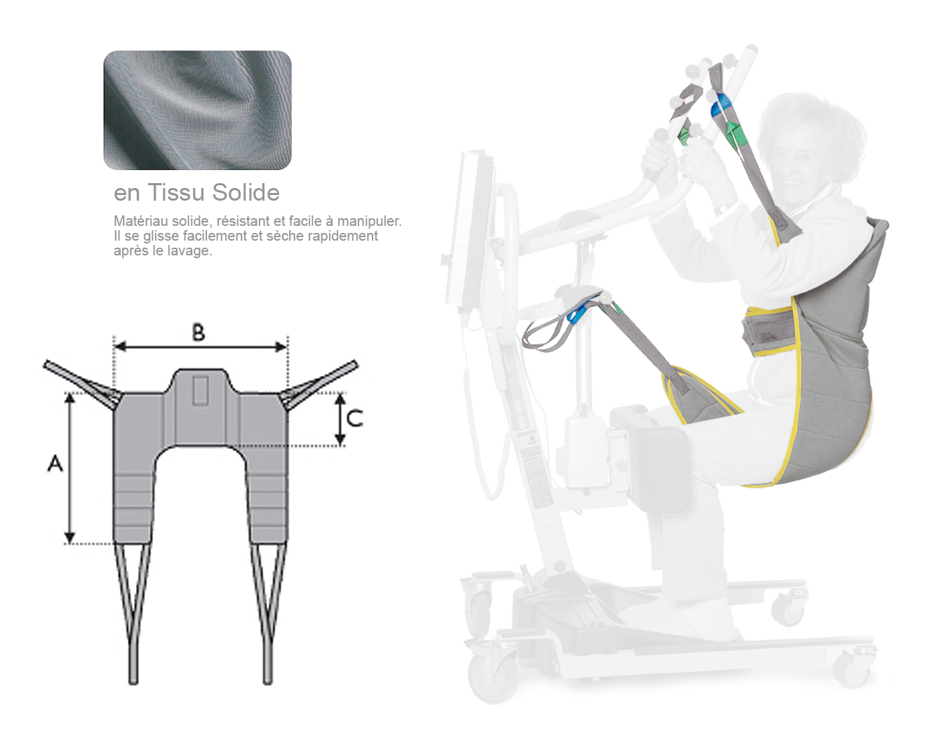 Sangle de Transfert sous axillaire avec sous-cuisses - Tissu - Solide 