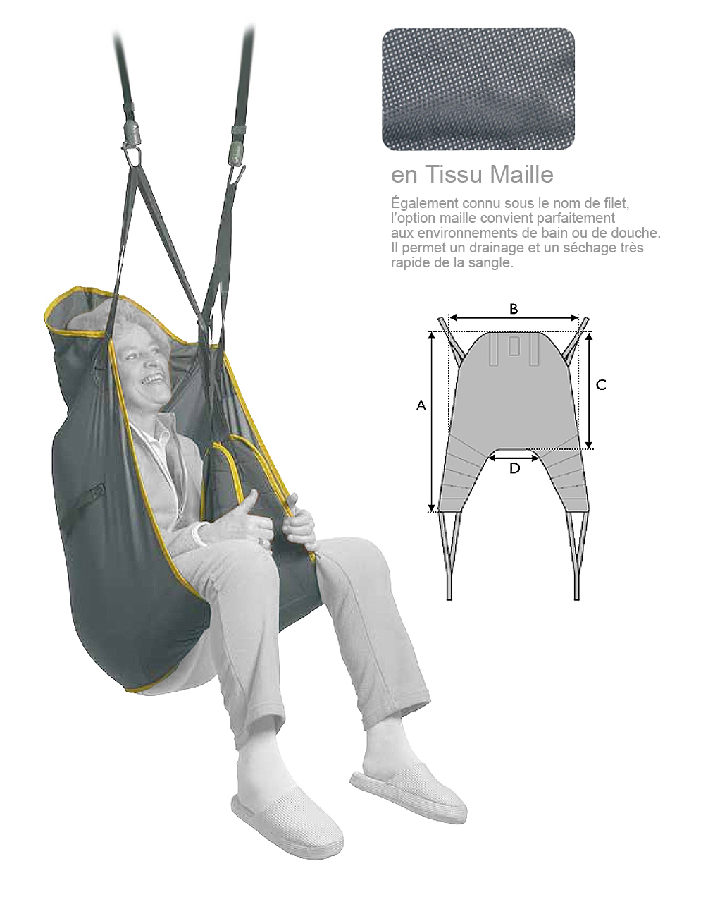 Sangle Lève-personne - Universelle - avec Têtière - Tissu - Maille 