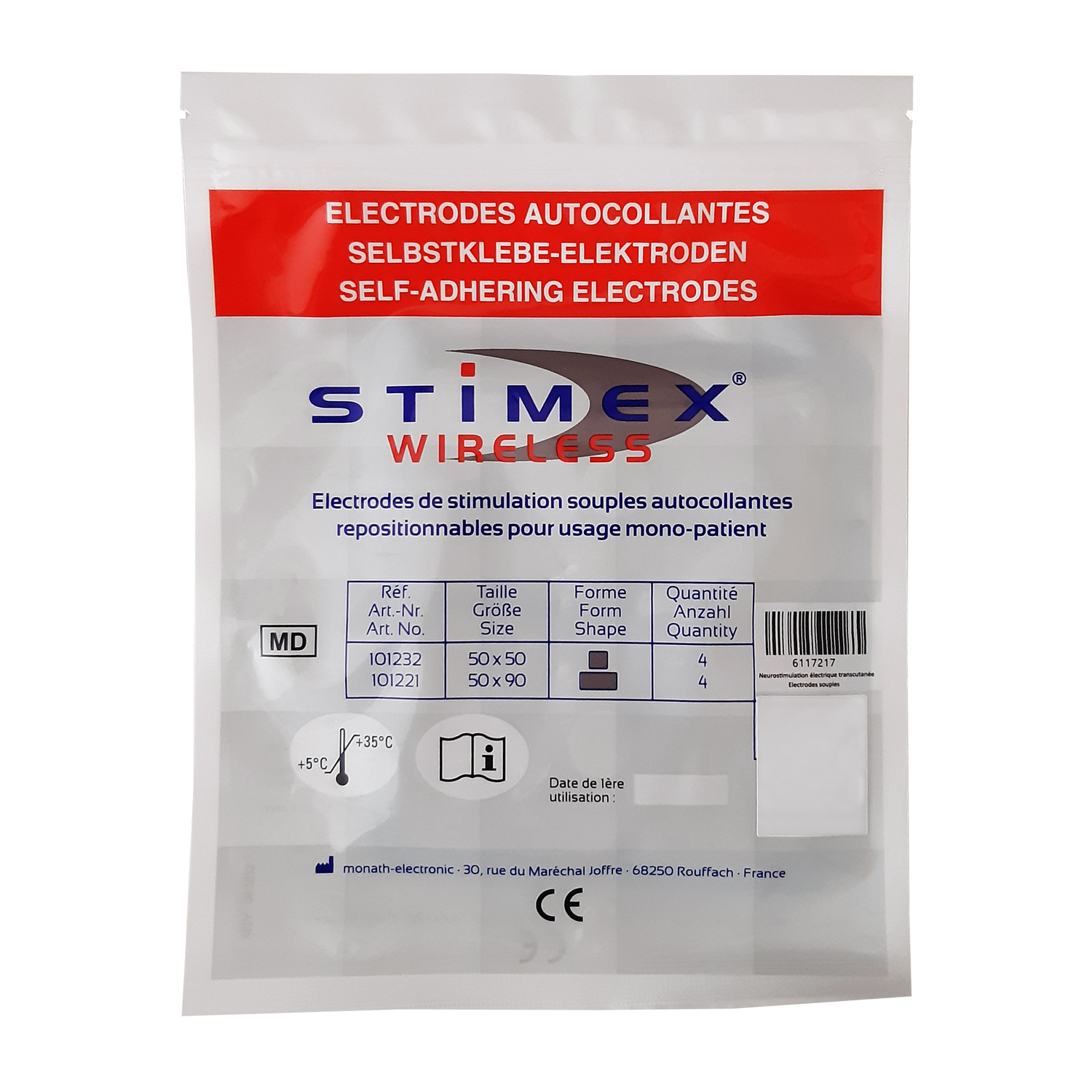 Electrodes Stimex Wireless - Rectangulaire - 5 x 9 cm - Par 4 