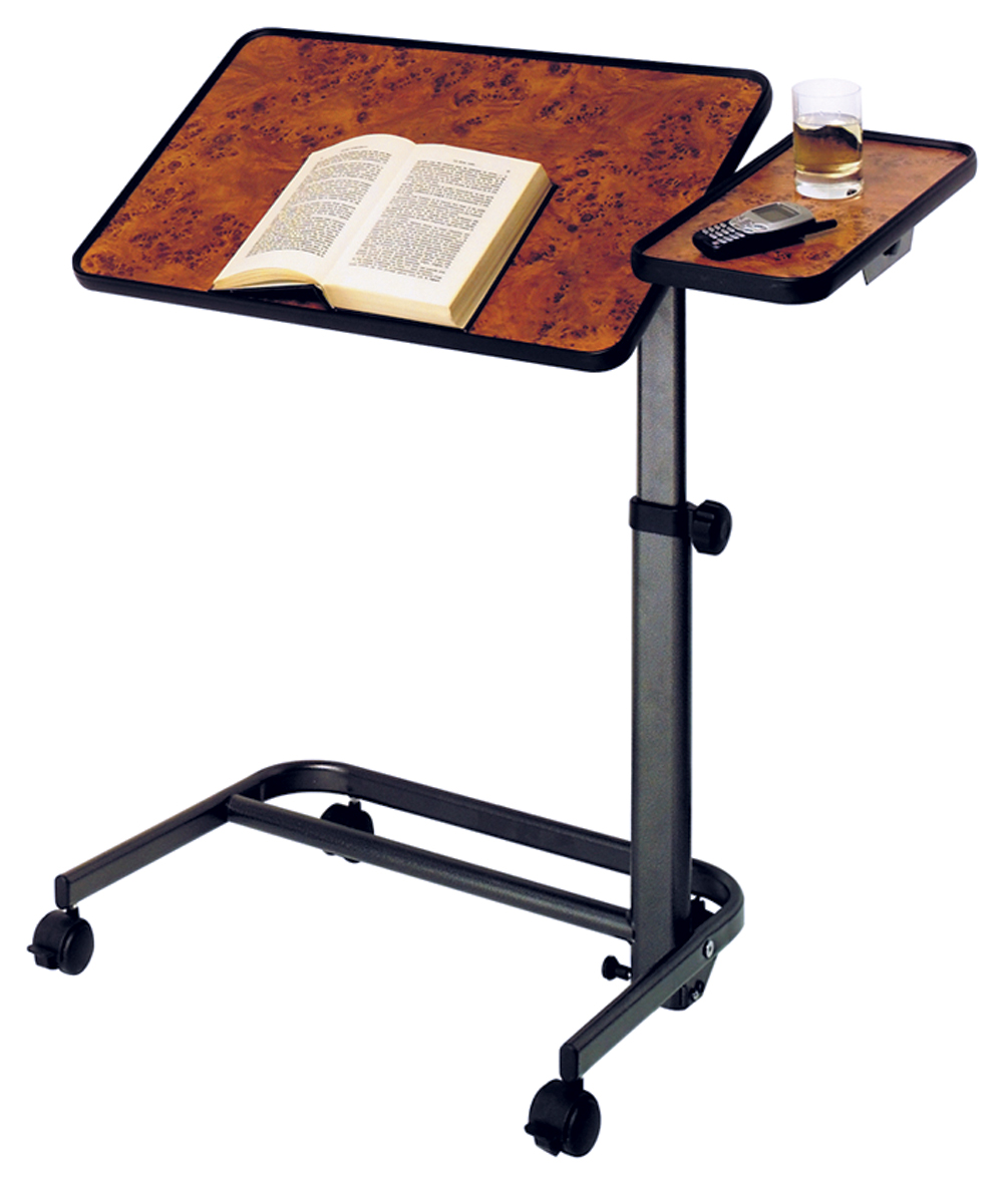 Table de Lit - Hauteur Réglable - Plateau Inclinable - avec Tablette Latérale Fixe - Ronce De Noyer  