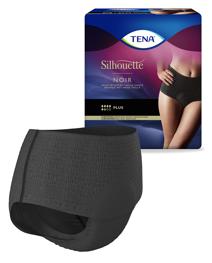TENA Silhouette - Taille haute - Plus noir - Medium - Paquet de 9