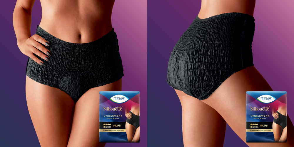 TENA Silhouette - Taille haute - Plus noir - Medium - Paquet de 9