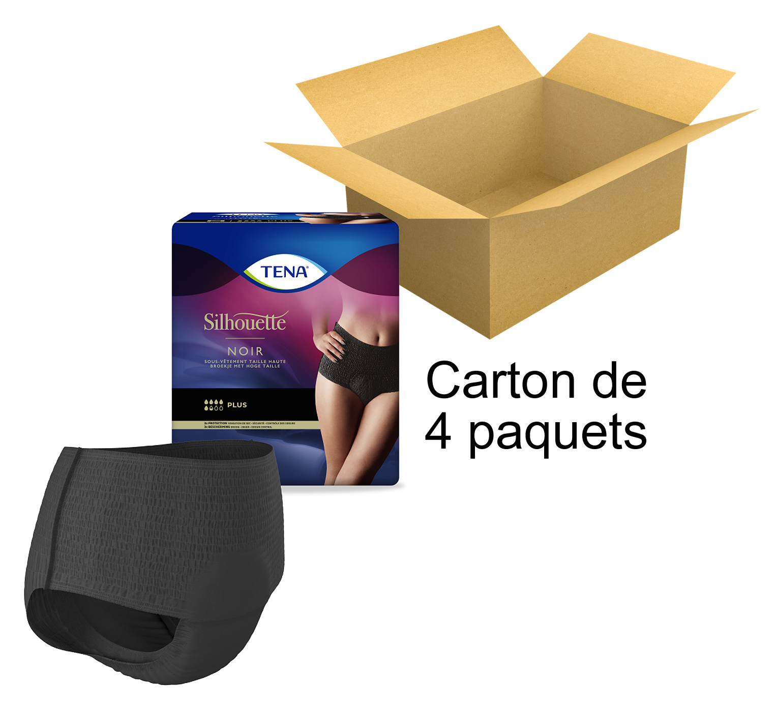 TENA Silhouette - Taille haute - Plus noir - Medium - x9 - Carton de 6 paquets