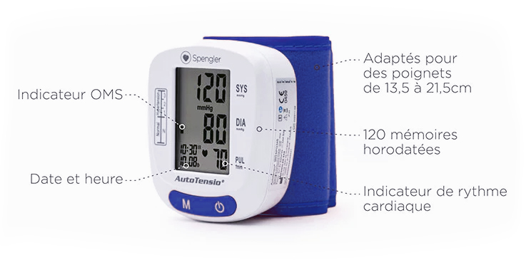 Détails sur le tensiomètre de poignet AutoTensio Spengler