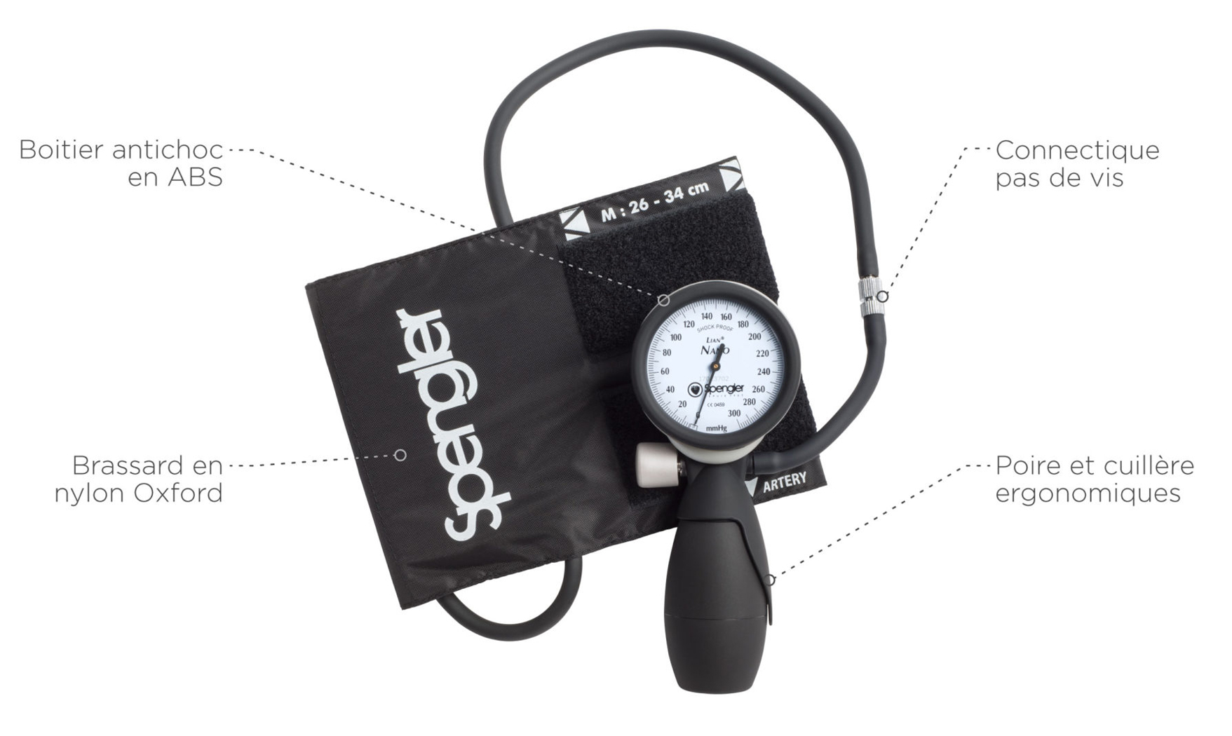 Tensiomètre Manopoire - Brassard Nylon XL - Lian Nano - Noir 